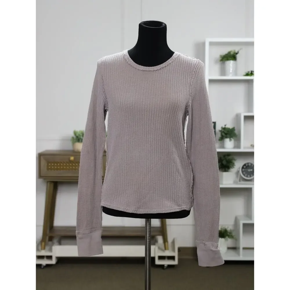 Free People We The Free Waffle Knit Thermal Top Taupe Minimalist Boho Coastal T